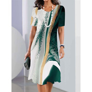 歐美新款女士連衣裙跨境時(shí)尚百搭日常休閑寬松大碼圓領(lǐng)短袖連衣裙 3v-5YLKS XS