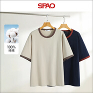 SPAO撞色純棉短袖T恤男女同款2025年夏季新款寬松半袖SPDX25SD04XY 卡其/純色 L