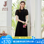 經(jīng)典故事（JANE STORY）高端質(zhì)感黑色蕾絲連衣裙女2024新款夏季時髦氣質(zhì)百褶裙赫本風長裙 黑色 L