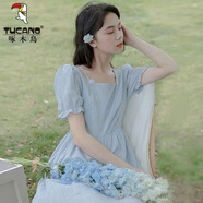 啄木鳥雪紡25夏日校園風(fēng)拼接長裙掛脖A字長裙高個(gè)子小清新綁帶顯瘦甜美 天藍(lán) 甜美清新Ai9001 M 100-110斤
