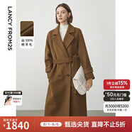 朗姿純羊毛雙面呢法式高級感中長款毛呢外套冬季通勤大衣新款 深咖色 S