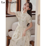 拉夏貝爾（La Chapelle）2025夏季新款國風(fēng)改良竹葉印花設(shè)計(jì)新中式連衣裙文藝復(fù)古連衣裙潮 杏底竹葉 S  建議100斤以下