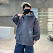 淘迪貓男童外套春秋季新款時尚潮酷百搭中大童休閑男童上衣舒適男孩外套 深灰色 150 (均 碼) 建議身高135-145穿