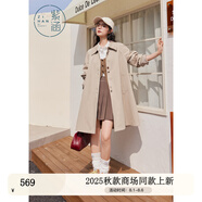 紫涵（ZIHAN）紫涵中長款翻領(lǐng)風(fēng)衣女2025年秋季新款文藝氣質(zhì)寬松顯瘦單排扣外套 卡其 L