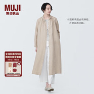 無印良品（MUJI）女式 麻水洗長袖襯衫連衣裙 女裝長款裙子早秋漢麻襯衫裙BC2JKA4S 淡黃色 M 160/84A