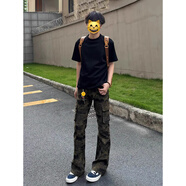 卡圖弛美式高街設(shè)計(jì)感迷彩褲子男夏季潮流復(fù)古直筒hiphop微喇工裝牛仔褲 迷彩 L