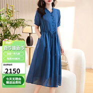 OLJ高檔品牌連衣裙女2025年夏季新款V領(lǐng)簡(jiǎn)約時(shí)尚氣質(zhì)優(yōu)雅大方A字裙子 牛仔藍(lán) M