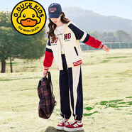 G.DUCKKIDS品牌童裝5-14歲女童秋裝套裝春秋款兒童外套褲子秋季女孩運(yùn)動(dòng)套裝 BQ1598 米色 常規(guī) 150