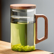 雅集加厚耐熱玻璃杯月牙茶隔豪大容量男士辦公豪飲杯800ml煙灰木蓋款