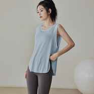 亮浸浸寬松運動(dòng)背心女遮臀顯瘦瑜伽上衣t恤夏季輕薄款訓練健身無(wú)袖罩衫 淺藍色 M