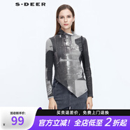S.DEER女裝春季女裝時(shí)尚百搭高領(lǐng)人物印花不規(guī)則長袖T恤S21180205 深灰/97 S 160