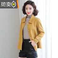 葭安新款短款毛呢大衣女秋季小香風(fēng)寬松時(shí)尚休閑百搭紐扣開(kāi)衫外套 黃色【款】 2XL 130-145斤