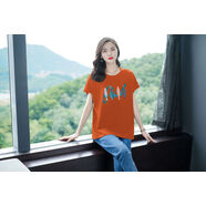 木棉林（mumianlin）夏季新款垂感冰涼感寬松加大碼印花T恤上衣短 橘色 5XL 推薦200-220斤