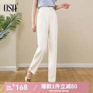 歐莎（OSA）高腰窄版OL職業(yè)垂感煙管西裝褲女通勤顯瘦直筒休閑褲子2025秋新款 米白色 M