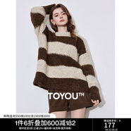 初語(yǔ)圈圈紗毛衣女2024秋冬美拉德條紋圓領(lǐng)蓬松保暖針織衫套頭上衣 咖杏色 均碼