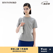 IIIVIVINIKO春季新款“印度長(zhǎng)絨棉”簡(jiǎn)約精致休閑修身短袖T恤女 淺灰 S