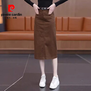 皮爾卡丹百搭咖色半身裙女2025年春秋新款高腰顯瘦包臀裙后開叉直筒一步裙 1952#咖色（腰帶） 2XL