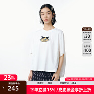 幻走（MOVEUP）2025夏季新款.FUN系列短袖圓領(lǐng)貓咪繡花短款T恤女 梔子白 L