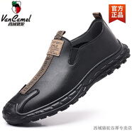 西域駱駝休閑皮鞋男款真皮秋季2025新款男士一腳蹬軟皮軟底透氣百搭男鞋子 5589款黑色四季款專(zhuān)柜正品 38