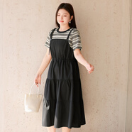 慕姍詩(shī)怡（MsShe）【假兩件拼接鏤空提花巨顯瘦連衣裙】MsShe大碼女裝2025夏裝胖mm B款-黑色現(xiàn)貨 4XL