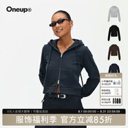 ONEUP【董潔同款】寬松短款拉鏈女士衛衣春秋高級感小個(gè)子開(kāi)衫休閑外套 藏青色 M