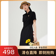敦奴夏季新款polo短袖中長款連衣裙休閑運動風小黑裙 正黑色 3XL
