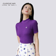 哥弟（GIRDEAR） 女裝一秒入夏歐若風(fēng)穿搭修身洋氣百搭煙管領(lǐng)短袖針織衫1399715 紫羅蘭 S (2碼)