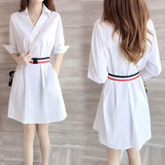 巨好看白色V領(lǐng)襯衫連衣裙女收腰顯瘦裙2025夏新款溫柔風(fēng)襯衣顯高 白色 XL