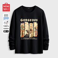 名創(chuàng)優(yōu)品（MINISO）純棉長(zhǎng)袖T恤男港風(fēng)打底衫胖男生寬松大碼秋衣春秋款百搭氣質(zhì)體恤 黑色(金色埃及) L 175(體重120-140斤左右)