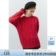 范思藍(lán)恩22FS4488圓領(lǐng)絞花馬海毛毛衣女秋冬內(nèi)搭針織衫寬松慵懶風(fēng) 亮紅色 S