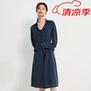 SHOKAY簡約連衣裙通勤基礎(chǔ)款百搭休閑浪漫氣質(zhì)顯瘦裙子【連衣裙清倉】 【100%萊賽爾 吊帶裙+襯衫】藏藍(lán) M