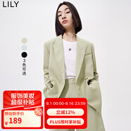 LILY春新款女裝時尚純色通勤款復古雙排扣干練洋氣西裝外套女 322灰綠 L