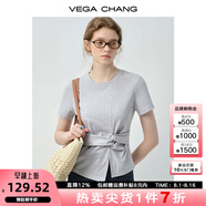VEGA CHANG連衣裙女2025新款夏新款極簡風(fēng)不規(guī)則裙擺收腰顯瘦小個子連衣短裙 銀河灰（T恤） S