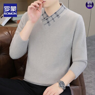 羅蒙（ROMON）秋冬款V領(lǐng)毛衣男士秋冬季新款仿水貂絨針織衫加厚保暖軟糯線(xiàn)衣服 K124804灰色 M 【建議90-110斤】