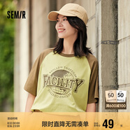 森馬短袖T恤女中長款寬松插肩袖夏季字母套頭衫復(fù)古107424100007
