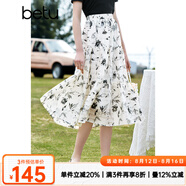 百圖betu女裝夏季新款半身裙法式優(yōu)雅花卉高腰半身裙女2303T67 米白 L