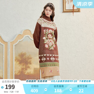 兩三事梵高文藝 繁世花調(diào) 2024冬季新款森女風(fēng)花色高領(lǐng)毛衣裙連衣裙 咖色 M