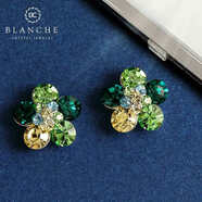 布蘭琪BLANCHE/布蘭琪森花密語(yǔ)施家祖母綠水晶耳釘璀璨時(shí)尚耳環(huán)耳飾女款 綠色