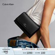 Calvin Klein【七夕禮物】單肩包荔枝紋包包金屬搭扣鏈條CK女包斜挎包DH2806 UB1-太空黑 OS