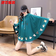 美安嘉早秋裝連帽衛衣女年新款春秋季薄款斗篷外套蝙蝠衫上衣ins潮 綠色#6036高質(zhì)量 2XL 160~200斤