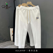 薩拉維夫（Sllavif）休閑褲男潮牌夏季潮流時(shí)尚字母刺繡寬松男士百搭長(zhǎng)褲新款 白色 M