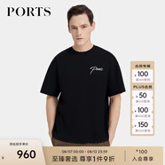 PORTS寶姿男裝夏季時(shí)尚休閑刺繡短袖圓領(lǐng)T恤 黑色 L