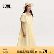森馬連衣裙女溫柔系木耳邊方領(lǐng)夏季泡泡袖娃娃裙甜美107424114030