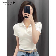 哥瑞美純色正肩高腰短款潮流白色短袖t恤女夏季2025新款polo翻領(lǐng)上衣 白色 L