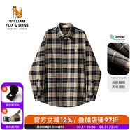 William fox&sons新復古回潮男裝復古色紡提花格紋面料狐貍刺繡寬松休閑長(cháng)袖襯衫男 藏藍格 XL /52【復古色紡提花格紋面料】