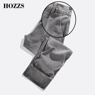 漢哲思Hozzs/漢哲思煙灰色牛仔褲男士夏季薄款直筒寬松褲子高街百搭長(zhǎng)褲 Y煙灰色 S