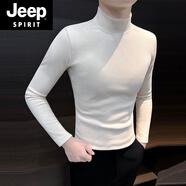 JEEP SPIRIT吉普半高領(lǐng)男士打底衫春秋2025新款感痞帥風(fēng)中領(lǐng)t恤修身男款內(nèi)搭 杏色 M 【建議110斤以?xún)?nèi)】