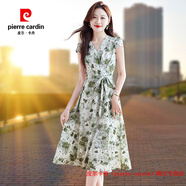 皮爾卡丹（pierre cardin）氣質(zhì)雪紡連衣裙女中長款2025新款夏季薄款V領(lǐng)高腰顯瘦短袖a字裙子 5848綠色 L 100-110斤