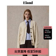 ELAND衣戀毛針織衫女撞色英文刺繡v領(lǐng)中長(zhǎng)款寬松開(kāi)衫2024秋冬新款 淺卡其色(36)L/Beige S 160