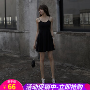 連衣裙夏性感夏天新品氣質收腰吊帶裙女外穿黑色打底赫本小黑裙 A字擺裙 L